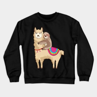 Sloth Riding Llama Hugging Animal Friends Crewneck Sweatshirt